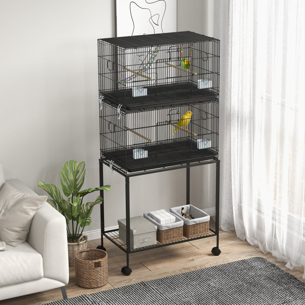Latitude Run® Double Stackable Bird Cage Stand, Rope & Wheels. For ...